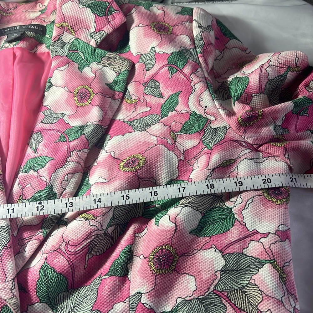 Vintage Josephine Chaus Floral Pink Blazer Woman’s Size 14 Cotton Spandex Blend - Picture 7 of 9